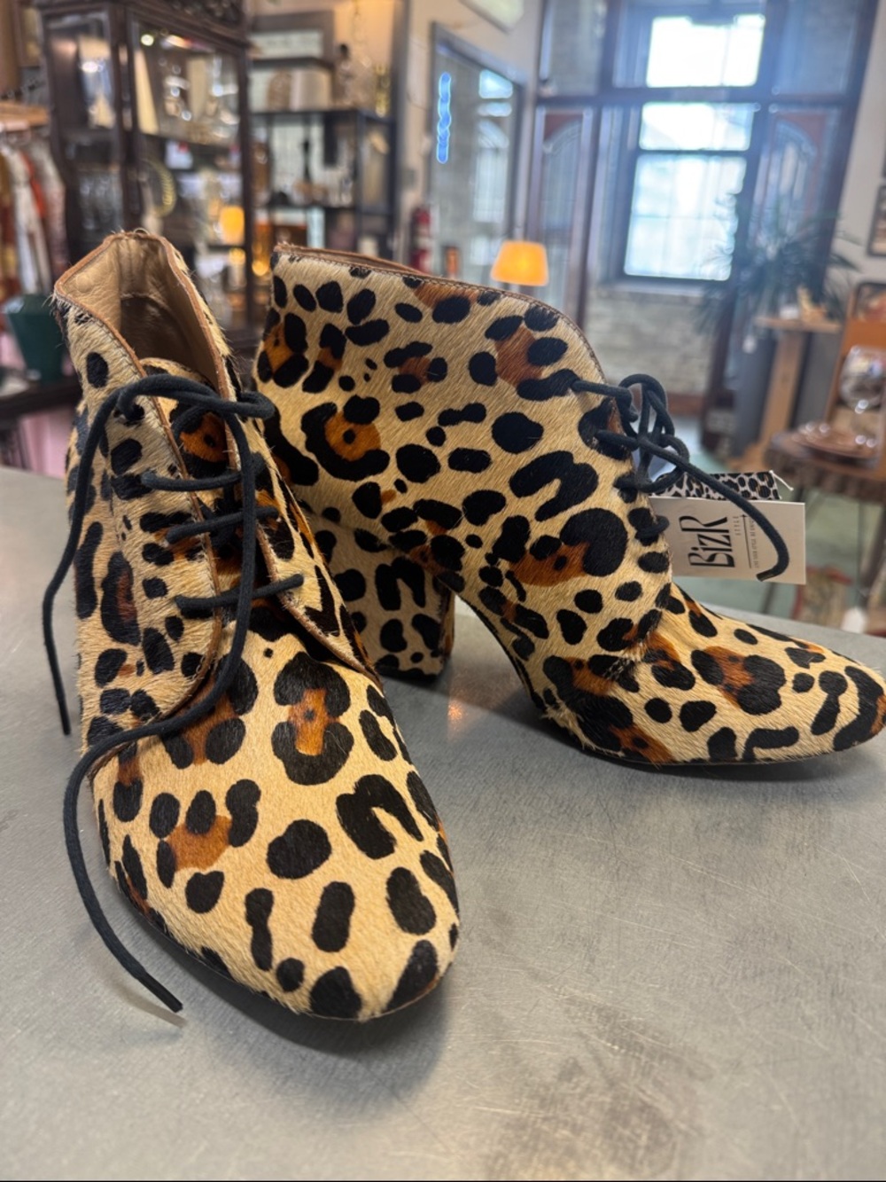 Leopard Print Lace-Up Ankle Boots - Women's